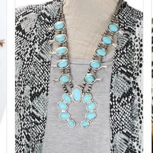 Turquoise Squash Blossom Necklace w/ Earrings Set